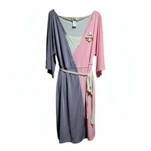 Baby Phat Colorblock Midi Dress in Pink, Gray, and Cream